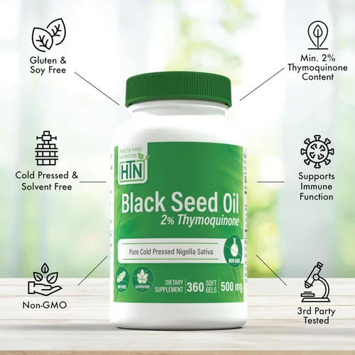 Miniatura 4 de Negro comino aceite de semillas 500 mg Primera prensado en frío – no-gmo, HTN0074, 1
