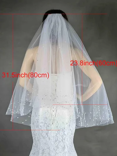 Miniatura 5 de AMAJIERUIZE Velo de novia corto de 2 niveles para mujer con peine de metal