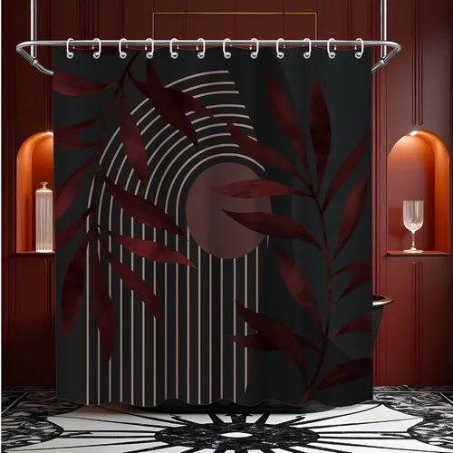 Miniatura 66 de Cortina de ducha bohemia en negro y gris, cortinas de ducha modernas de mediados de siglo negro y gris para baño, juego de tela impermeable