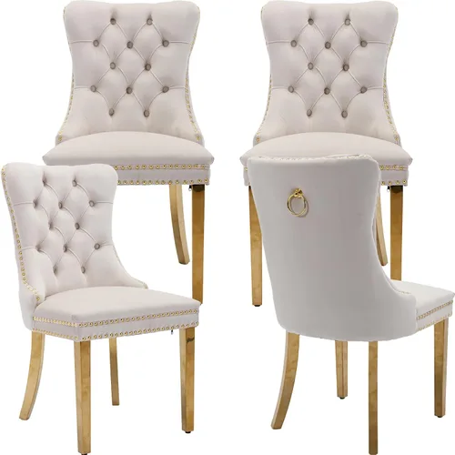 Miniatura 14 de Juego de 2 sillas de comedor modernas de mediados de siglo, sillas de cocina tapizadas de terciopelo beige, sillas de cocina y comedor, patas