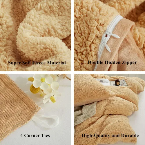 Miniatura 5 de Juego de funda de edredón de forro polar Sherpa de 5 piezas de lujo de doble cara, juego de fundas de edredón de felpa súper suave, reversible, Camel
