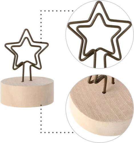 Miniatura 7 de Yaomiao Paquete de 15 portatarjetas de madera con base de madera, alambre de hierro rústico, soporte para púas de fotos, soporte para decoración