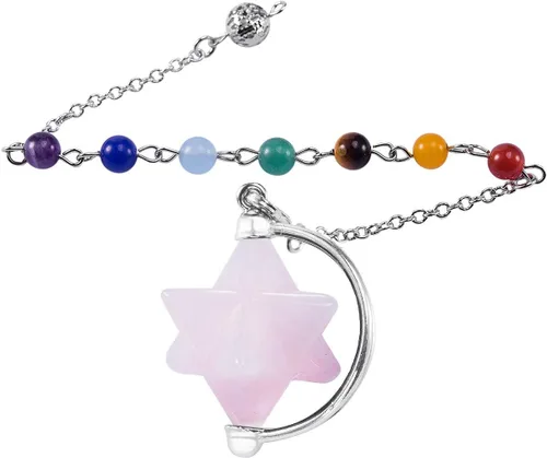 Miniatura 7 de SUNYIK Stone Merkaba Star Pendulum, Crystal Point Healing Reiki Dowsing Wicca Herramienta de adivinación Rosado