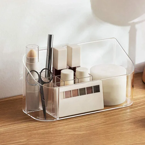 Miniatura 2 de LINFIDITE Bandeja organizadora de maquillaje, gabinete de baño, almacenamiento de cosméticos con 9 compartimentos, 2 divisores extraíbles