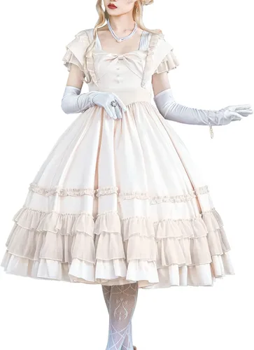 ZZEQYG Vestido de corte elegante de color sólido francés manga corta con volantes grandes vestidos de swing