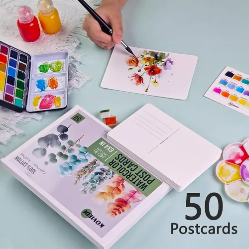 Miniatura 2 de KOVIEDE 50 hojas de postales de acuarela de 4 x 6, 140 libras/10.58 oz/m², 100% algodón, tarjetas de papel de color de agua, suministros de arte