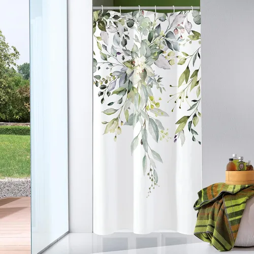 Miniatura 63 de Gibelle - Cortina de ducha de eucalipto marrón, hojas de plantas de acuarela con diseño floral, juego de cortina de ducha con ganchos, 72 x 72