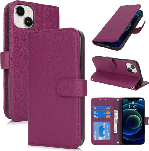 Miniatura 164 de Zouzt Funda para iPhone 11 de 6.1 pulgadas de piel auténtica con 4 ranuras para tarjetas, tarjetero con bloqueo RFID, tapa magnética, función atril