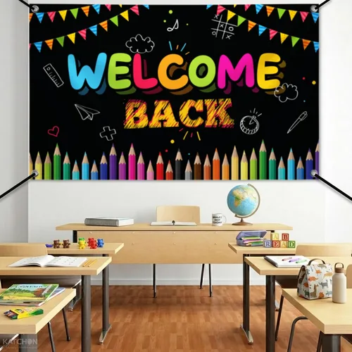 Miniatura 3 de Katchon, Welcome Back To School Banner - Xtralarge, 70.8x43.3 Inch Back To School Backdrop First Day Of School Banner Welcome Back Banner