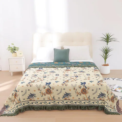 Miniatura 5 de VANJOROY - Manta bohemia de 100% algodón orgánico, transpirable, ultrasuave, decoración rústica, manta decorativa con diseño floral para todas