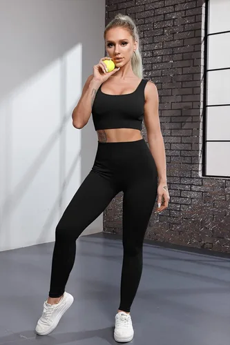 Miniatura 3 de QINSEN FAFOFA - Conjunto de 2 piezas de entrenamiento, para mujer, brasier deportivo sin costuras, cintura alta, leggings de yoga.