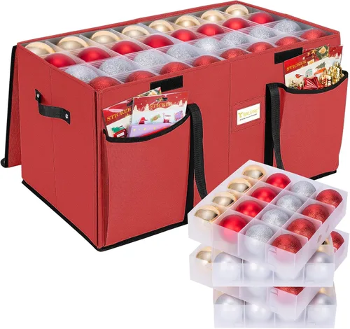 Miniatura 18 de BALEINE Caja de almacenamiento de adornos navideños con divisores, contenedor de almacenamiento de adornos navideños de alta calidad para Rojo