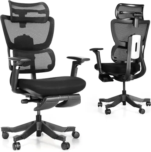 Miniatura 12 de Silla de oficina ergonómica con reposapiés, silla de oficina con reclinable de 136°, silla de escritorio de oficina con soporte lumbar ajustable