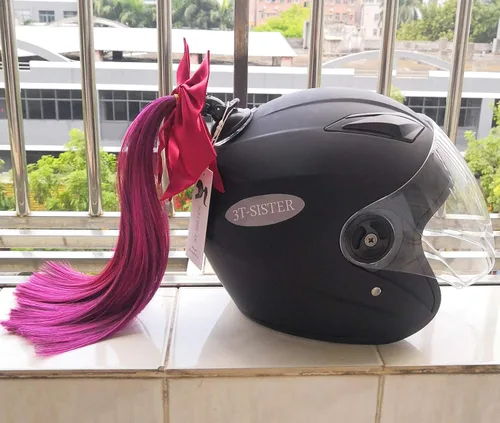 Miniatura 2 de Coletas para Casco con Nudo de Lazo de 14 Pulgadas Decoración de Cola de Caballo para Casco de Motocicleta Bicicleta Esquí Accesorios para Casco