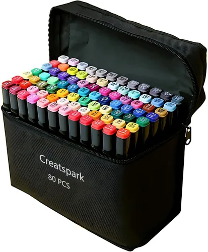 CREATSPARK Marcadores de alcohol de 80 colores con base de doble punta para dibujos artísticos de anime, ilustraciones - Recargables