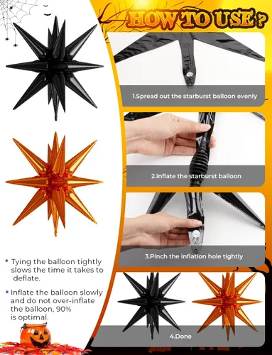 Miniatura 6 de Kit de arco de guirnalda de globos de Halloween, 116 piezas de arco de globos naranja y negro blanco, globos de papel de aluminio con estrella