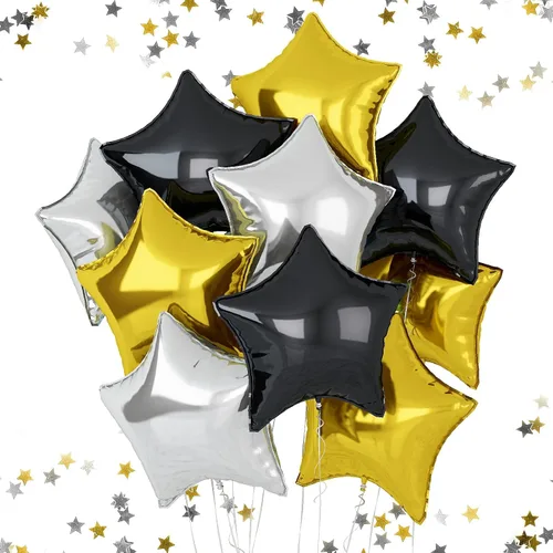 Miniatura 26 de Globos de estrellas rojas, azules y negras, globo de papel de aluminio de 18 pulgadas para helio, paquete de 10 globos rojos y azules, globo de Negro