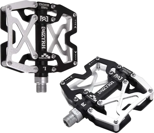 Miniatura 2 de Mzyrh - Pedales de bicicleta de montaña, ultra fuertes, coloridos, mecanizados CNC, de 9/16 pulgadas, ciclismo sellado con 3 rodamientos Silvery