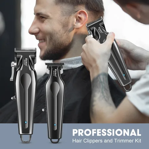 Miniatura 6 de KEMEI Juego de cortapelos profesional para hombres, cortaúñas para cortar el cabello, kit de cortapelos recargable inalámbrica, cortadora de pelo