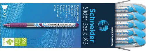 Miniatura 9 de Schneider Slider Basic XB (Extra Broad) - Bolígrafo de punta redonda, 1.4 mm, barril transparente, colores de tinta surtidos, paquete de 8