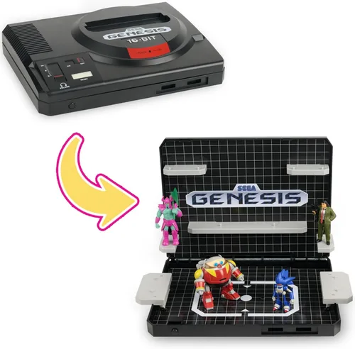 Miniatura 7 de Console Heroes Super Street Fighter II Diorama Coleccionable – Figuras Mini de Ryu y Ken con Escena del Escenario Dock – Expositor de Cartucho Retro