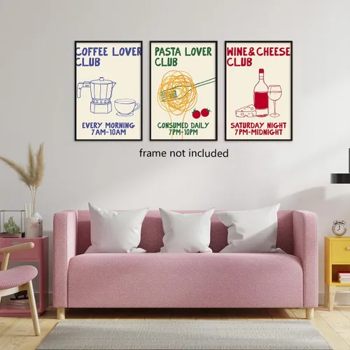Miniatura 3 de Divertido póster de lienzo de cocina, arte de pared retro del club amante del café, imagen adorable del club de amantes de la pasta, pintura vintage