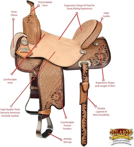 Miniatura 4 de HILASON Flex Tree Western Horse Saddle in American Leather Barrel Trail for Horses