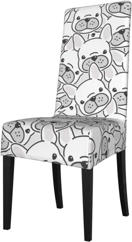 Cute French Bulldog Chair Covers for Dining Chairs Washable Dining Chair Covers Removable Kitchen Seat Cover forros para sillas de comedor for
