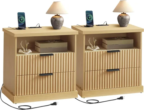 Miniatura 13 de VASAGLE - Colección MAXE - Mesita de noche con estación de carga, soporte estriado, mesa de noche, mesa auxiliar de estilo moderno de mediados