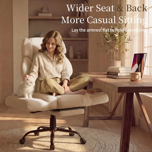 Miniatura 5 de Silla de oficina con reposabrazos abatibles, silla de oficina grande y alta con reposapiés, asiento extra ancho y almohada lumbar, silla ergonómica