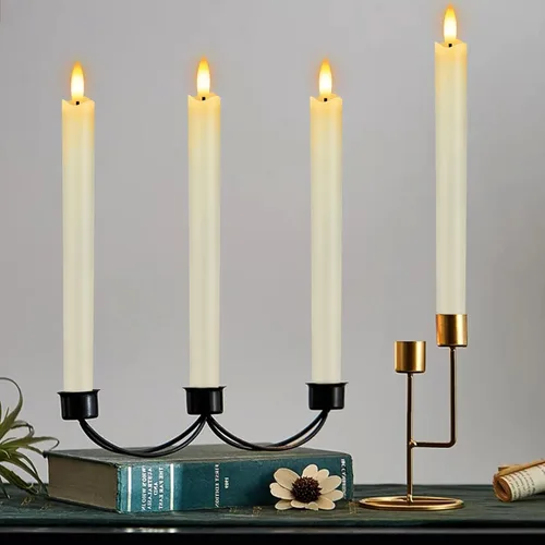 Miniatura 6 de HINZER 6 piezas de velas cónicas sin llama con control remoto y temporizador de 9.6 pulgadas, cera real, funciona con pilas, luz LED cálida 3D