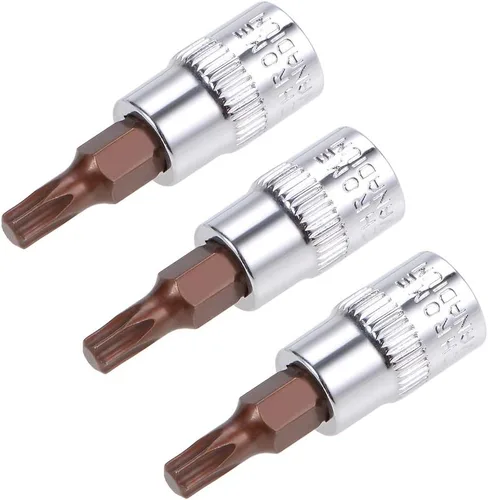 uxcell 3 piezas de 1/4 pulgadas de unidad x T20 Torx zócalo, brocas de acero S2 CR-V sockets 1.496 in longitud uso con llave de trinquete, barra