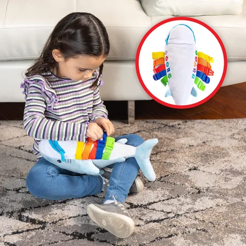 Miniatura 6 de Buckle Toys - Peluche de tiburón Bruce - Juguete de viaje Montessori para niños pequeños - Desarrolla habilidades motoras y resolución de problemas