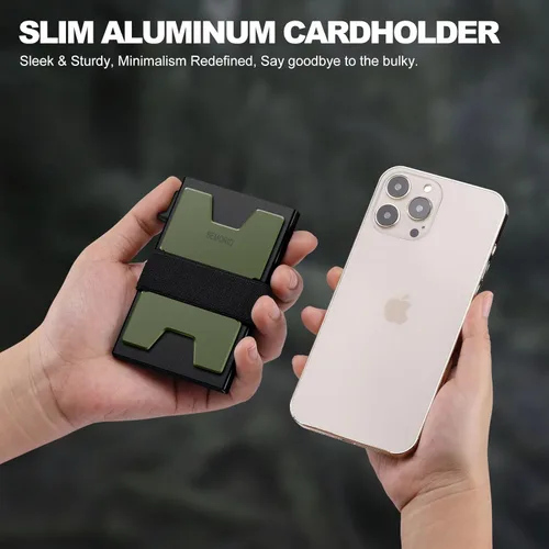Miniatura 22 de Cartera delgada de aluminio para hombre, placa trasera expandible duradera, bloqueo RFID, billetera desplegable de metal minimalista, con capacidad
