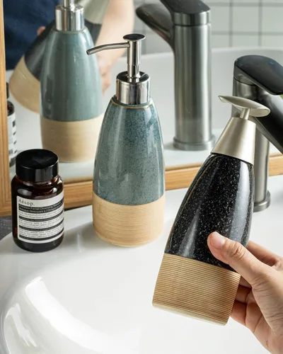 Miniatura 7 de Dispensador de jabón de cerámica con 2 bombas para jabón de manos, champú, loción, acondicionador, botella de jabón recargable de 12 oz con embudo