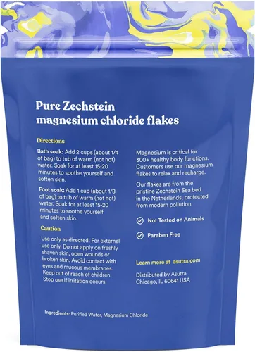 Miniatura 3 de Asutra Copos de cloruro de magnesio de lavanda para baño, fuente pura de Zechstein, copos de magnesio para remojo de baño, pies y cuerpo, 2 libras