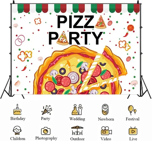 Miniatura 4 de Fondo de fotografía para fiesta de pizza, fondo de fotos con tema de cocina, para niños y niñas, cumpleaños, recién nacido, baby shower, decoración