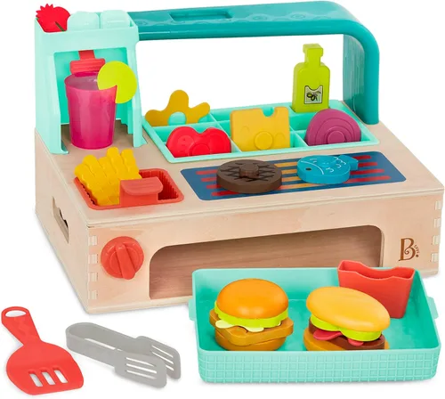 B. toys Mini Chef - Build - A - Juego de hamburguesas - Juego de hamburguesas de madera - Juego de hamburguesas de madera - Jugar comida y rol -