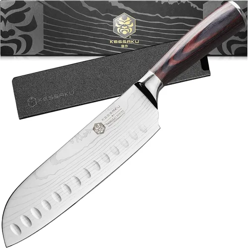 Miniatura 12 de KESSAKU Cuchillo multiusos dentado de 5.5 pulgadas - Serie Samurai - Cuchillo de cocina afilado - Acero inoxidable de alto carbono forjado 7Cr17MoV