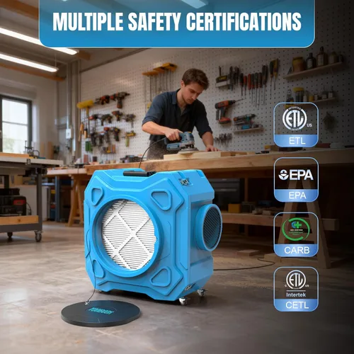 Miniatura 7 de Depurador de aire con filtración de 3 etapas, máquina de aire negativo HEPA de 750 CFM con ruedas bloqueables de 360° y mango plegable automático