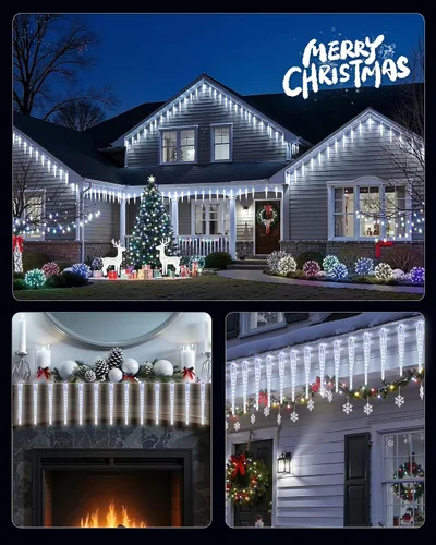 Miniatura 5 de Brightown Luces de Carámbano de Navidad para Exteriores, Luces de Lluvia de Meteoritos de 20 pies con 20 Tubos Grandes con Efecto de Caída de 480