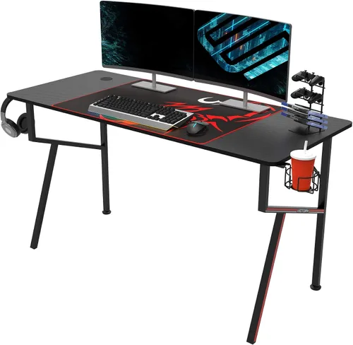 EUREKA ERGONOMIC Escritorio para juegos de 55 pulgadas, estación de trabajo profesional para jugadores con bandeja de gestión de cables, soporte