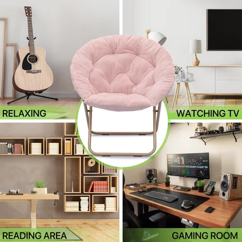Miniatura 10 de Magshion Silla plegable para adultos con otomana, silla de lectura circular para dormitorio, sala de estar y dormitorio, asiento decorativo cómodo