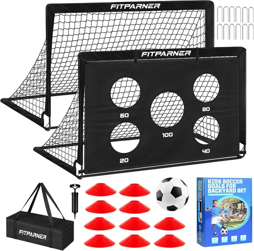 Miniatura 8 de Portería de fútbol, portería de fútbol para niños en el patio trasero, 2 unidades, redes de fútbol portátiles de 4 x 3/6 x 4 pies con objetivo