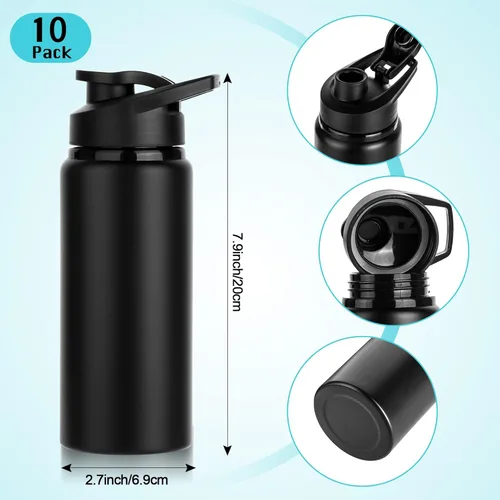 Miniatura 2 de Paquete de 10 botellas de agua a granel, botellas de agua deportivas de aluminio de 20 onzas con tapas a presión, botellas de agua reutilizables