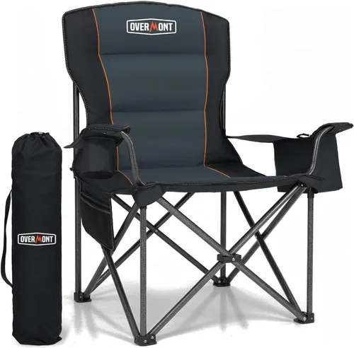 Overmont Silla de camping plegable de gran tamaño, soporte de 500 libras con bolsillos acolchados para enfriar, sillas plegables resistentes para