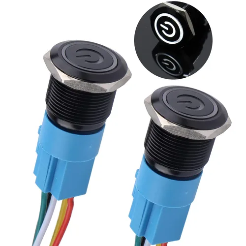 Miniatura 16 de 2 piezas interruptor de botón pulsador con pestillo de 16mm, 12V-24V, encendido/apagado, 1NO 1NC, impermeable IP66, carcasa de metal negro
