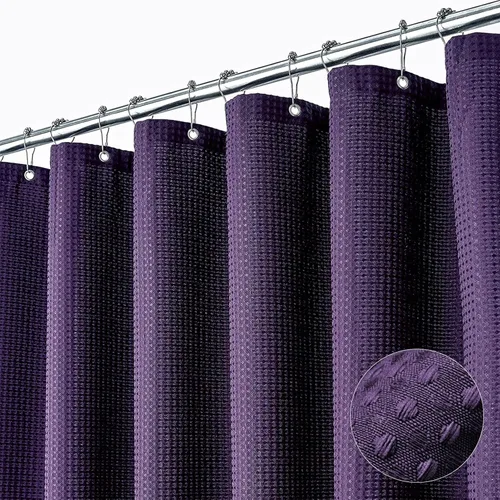 Miniatura 21 de Dynamene cortina de ducha de lino burdeos - cortinas de tela de nido de abeja texturizadas y resistentes para baño, 256GSM, juego de cortinas