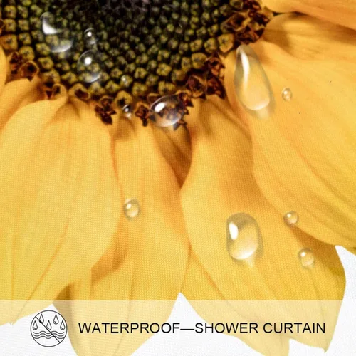 Miniatura 5 de KXO Juego de cortina de ducha impermeable con diseño de girasol amarillo, juego de cortina y alfombra de baño de poliéster con ganchos, 70.8 x 70.8