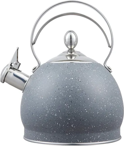Creative Home - Tetera silbante de acero inoxidable de 2.5 cuartos de galón con fondo de aluminio capsulado para agua caliente de ebullición rápida,